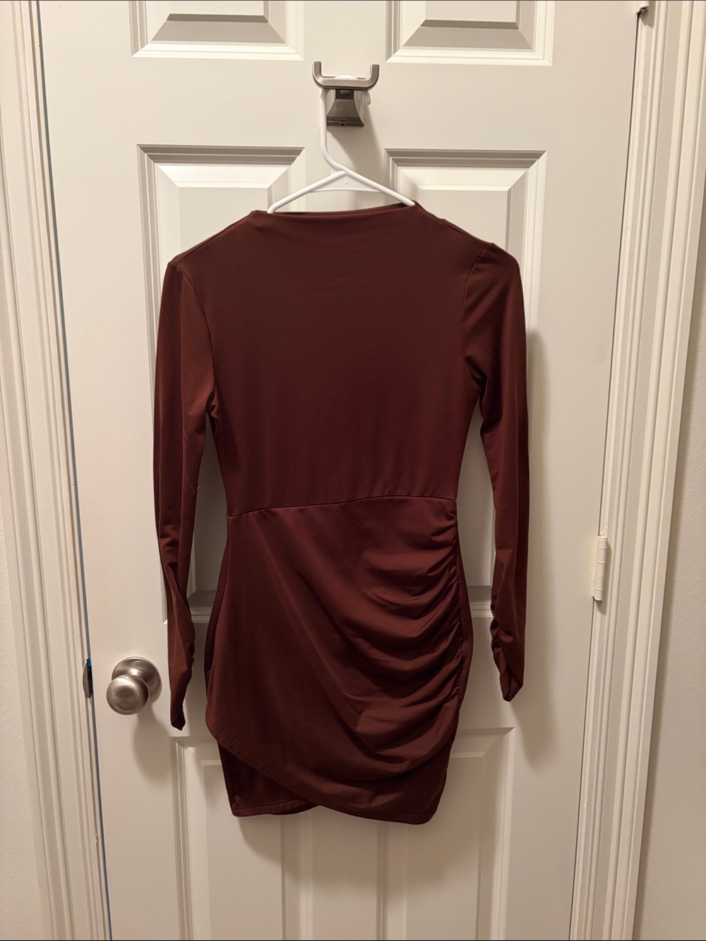 Long Sleeve Ruched Bodycon Dress - Brown